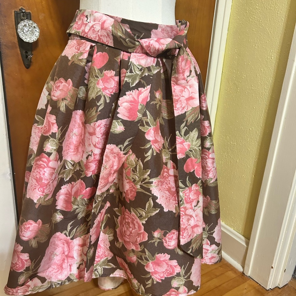 Rue21 Pink and Brown Floral A-Line Skirt